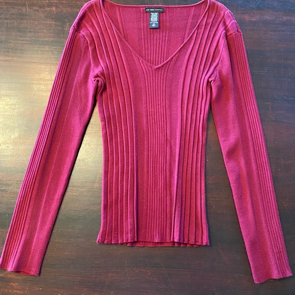 New York & Company Sweaters - New York and Company Pink Ribbed V-Neck Long Sleeve Sweater, size medium